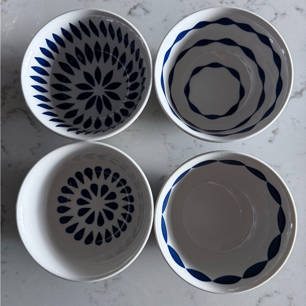 Be Home Set of Four Small Blue and White Bowls